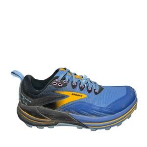 Brooks cascadia 16 Blue and Black Trail Shoes with Yellow Highlights size 7.5
